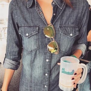 Denim Jean Button-Up Shirt Pearl Buttons Bass